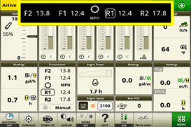 Drop-down information for set speeds on CommandCenter© display when rotating the thumbwheel