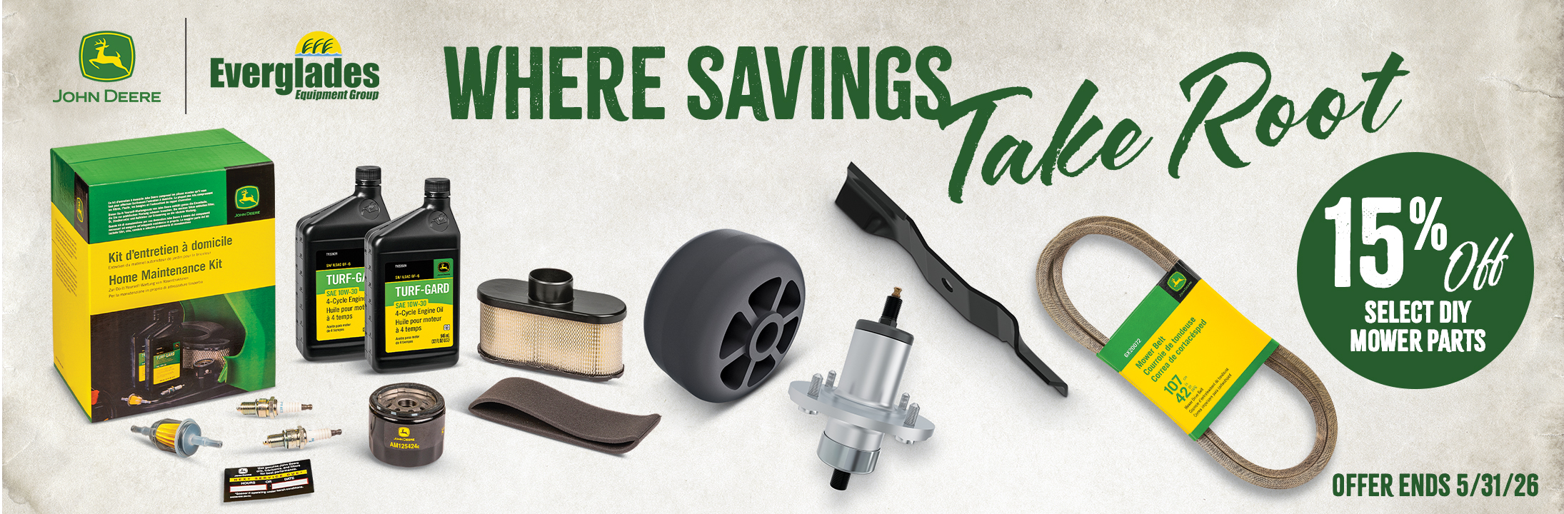 15% off John Deere Parts