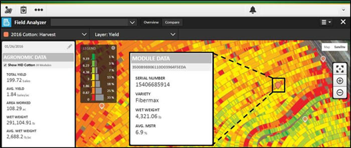 Round module information displayed in John Deere Operations Center Field Analyzer