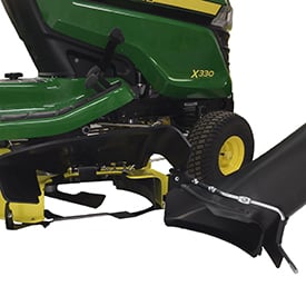 Rear MulchControl baffle removed allows for chute installation (mower shown on X330 Tractor)