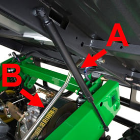Gas assist (A) and prop rod (B) (TX 4X2 shown)