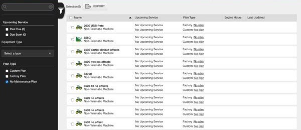 Add plans to non-telematic machines in Maintenance