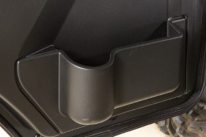 Cab door cup holder and pocket 