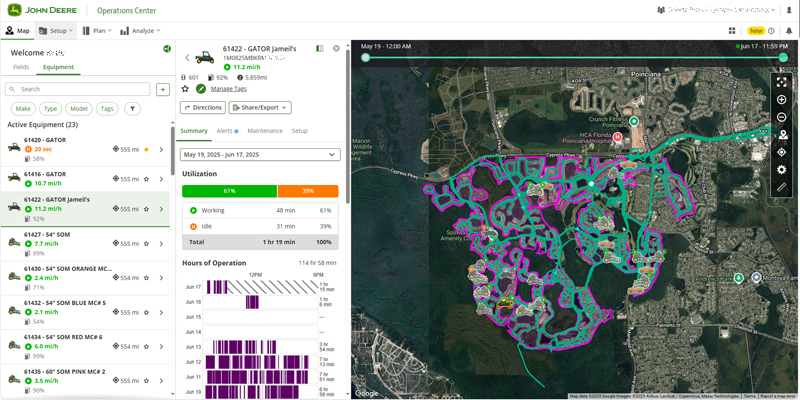 Operations Center map displaying past locations