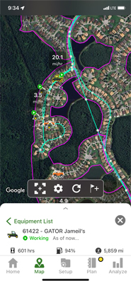 Mobile view of Operations Center map showing GPS speed