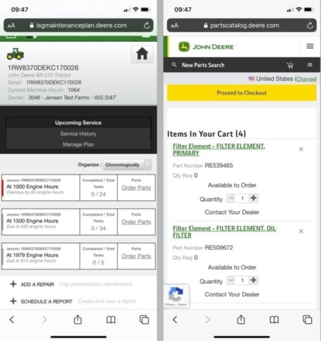 Select â€œOrder Partsâ€ to be directed to John Deere Parts and have the parts placed into your cart