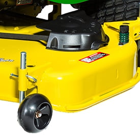 Easy-to-adjust mower wheel and mower side reinforcement