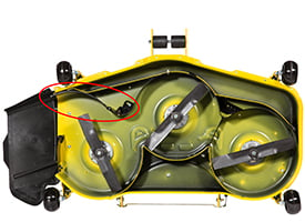 MulchControl baffle open (similar mower deck shown)