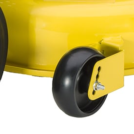 Mower deck wheels are double captured