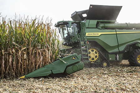 John Deere corn head harvesting corn