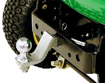 Optional drawbar/ball mount and hitch ball shown