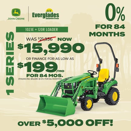 Image of John Deere 1023E Compact Tractor with 120R Loader