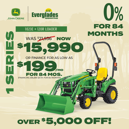 Image of John Deere 1023E Compact Tractor with 120R Loader