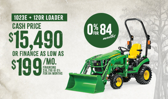 Image of John Deere 1023E Compact Tractor with 120R Loader