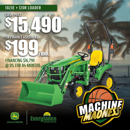 Image of John Deere 1023E Compact Tractor with 120R Loader