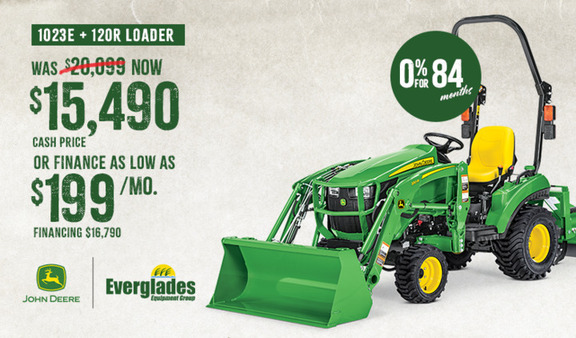 Image of John Deere 1023E Compact Tractor with 120R Loader