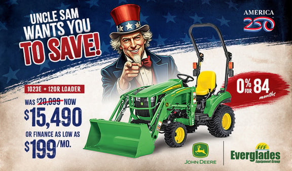 Image of John Deere 1023E Compact Tractor with 120R Loader