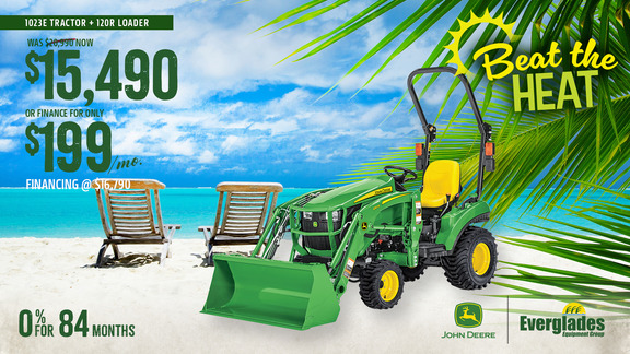 Image of John Deere 1023E Compact Tractor with 120R Loader