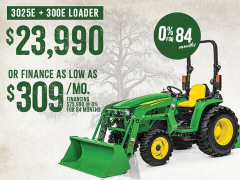 Image of John Deere 3025E Compact Tractor with 300E Loader