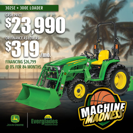 Image of John Deere 3025E Compact Tractor with 300E Loader
