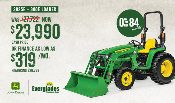 Image of John Deere 3025E Compact Tractor with 300E Loader